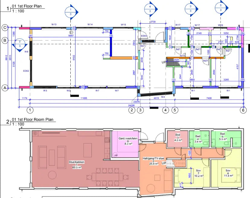 Modernas Koka Karkasa mājas plānojums un tehniskais rasējums