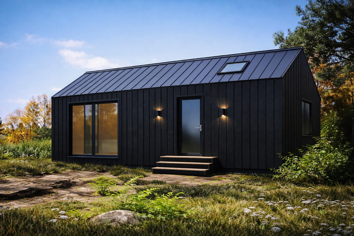 Moodulmaja "Moderna" paremalt poolt ja maja tagakülg