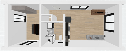 Modernas koka karkasa atpūtas mājas plānojums